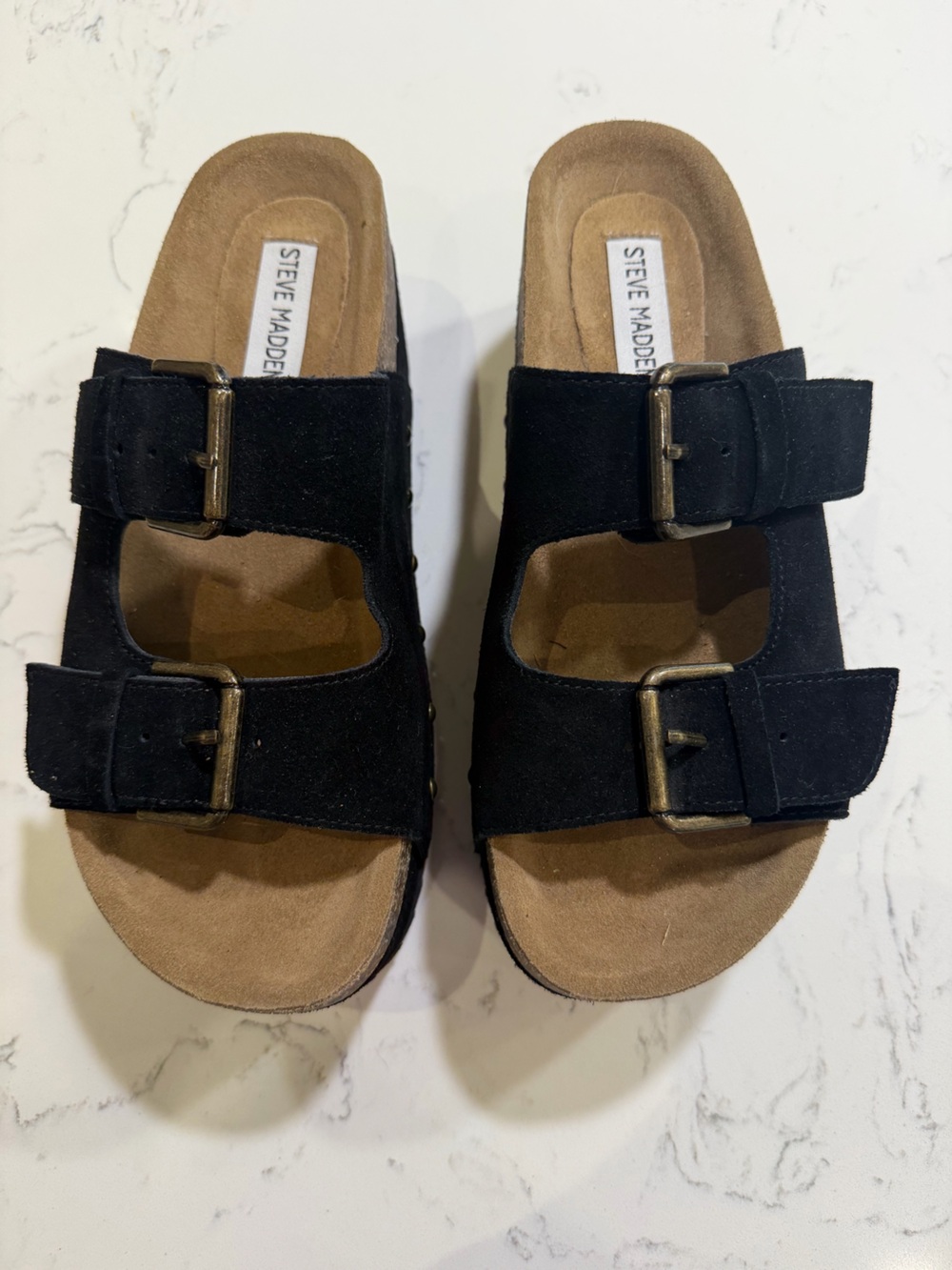 Steve Madden Black Double-Buckle Kali Sandals